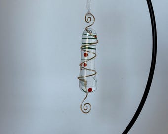 Slivers of Holiday Joy! Handmade fused glass Holiday Ornament