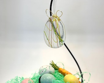 Whimsical Handmade fused glass Easter Egg Ornament