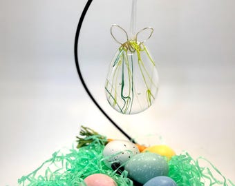 Whimsical Handmade fused glass Easter Egg Ornament