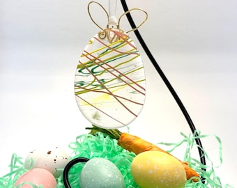 Whimsical Handmade fused glass Easter Egg Ornament