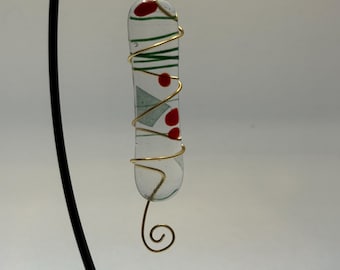 Slivers of Holiday Joy! Handmade fused glass Holiday Ornament