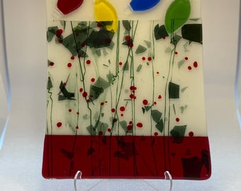 Festive Christmas Lights Fused Glass Plate