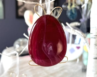 Whimsical Handmade fused glass Easter Egg Ornament