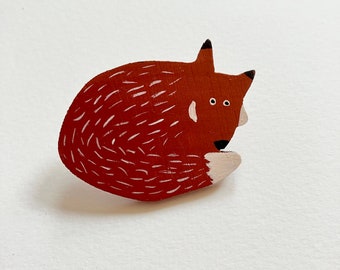 Hand Painted Fox Pin  brooch. Bamboo brooch. Sustainable. Free delivery to UK