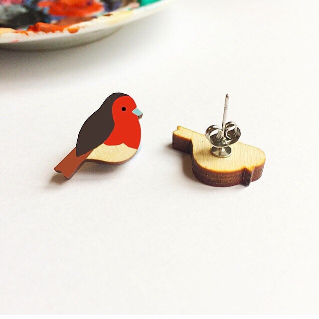 Wooden bird earrings deals