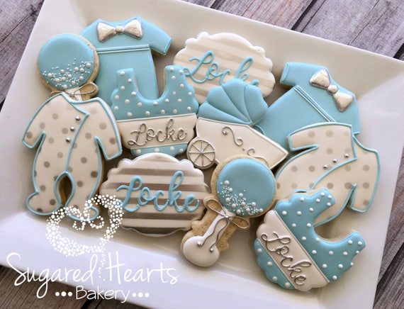 Baby Boy Blue And Silver Baby Shower Cookies 1 Dozen By Sugared Baby Boy Blue And Silver Baby Shower Cookies 1 Dozen By Sugared