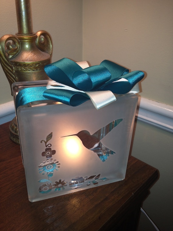 Items similar to Hummingbird glass block light on Etsy