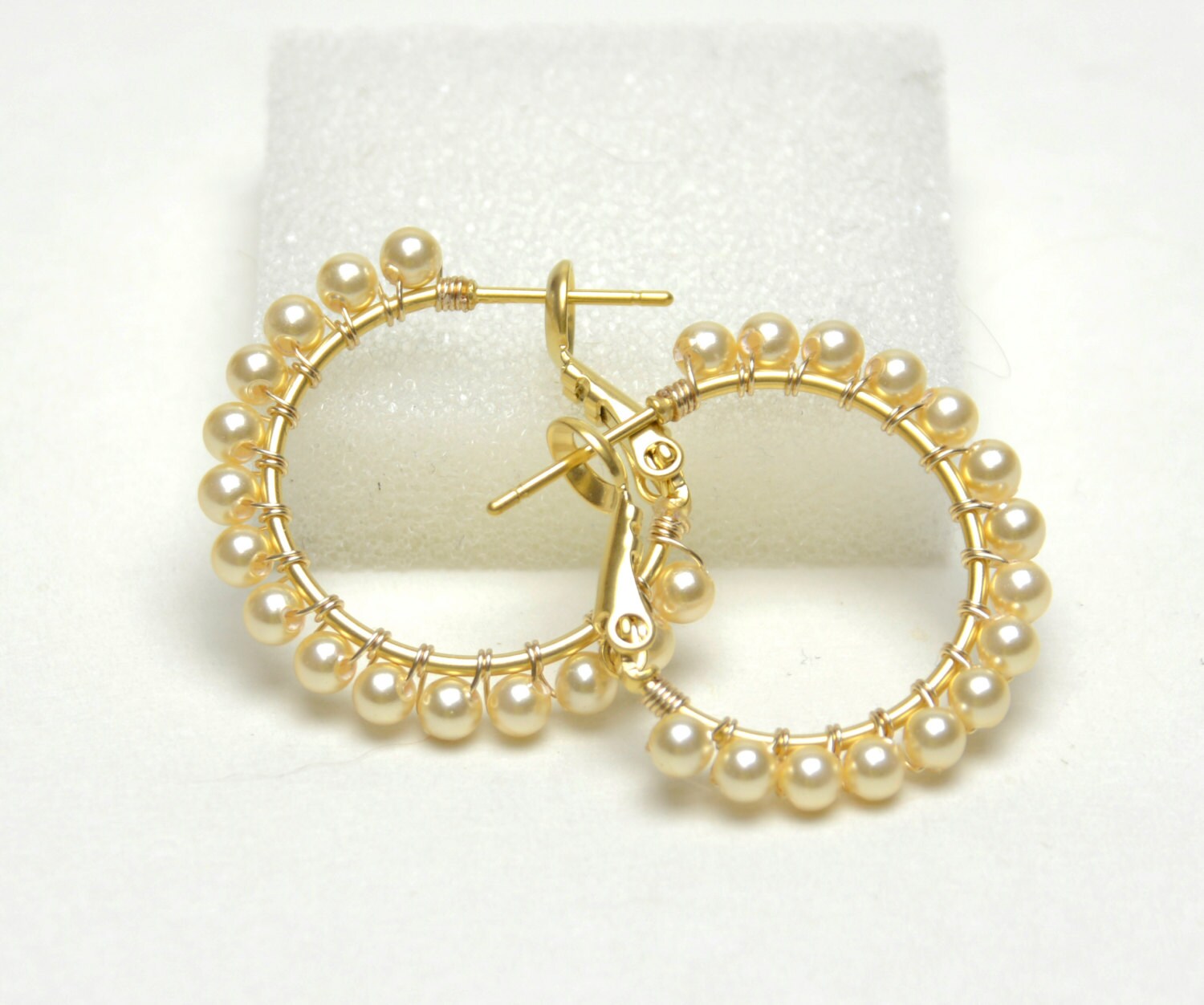 Pearl Hoop Earrings Beaded 1 Wire Wrapped Hoops with Etsy
