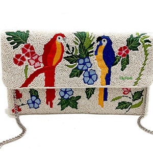 Beaded Clutch Bag, Seed Bead Crossbody Bag, Boho Handbag, Vacation Bag, Bird Clutch Bag, Gift for Her