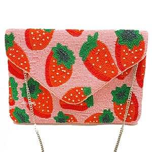 NEW! Strawberry Clutch Bag, Beaded Crossbody Bag, Seed Bead Clutch Bag, Boho Handbag, Gift for Her