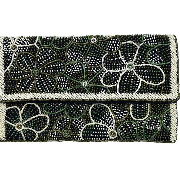 ¡NUEVO! Bolso clutch con cuentas, bolso bandolera, bolso clutch de cuentas de semillas, clutch boho, regalo para ella