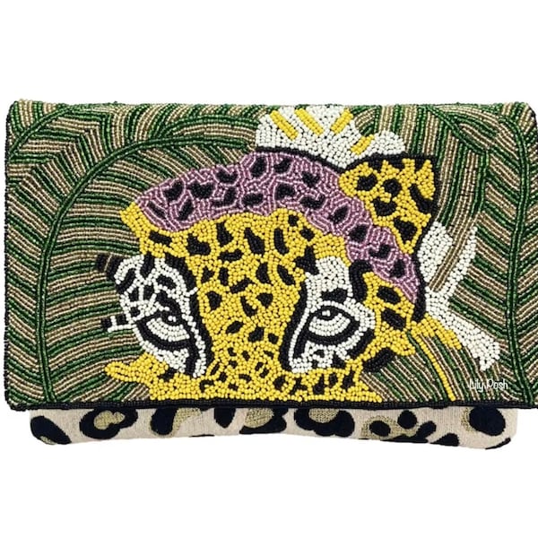 NEW! Leopard Clutch Bag, Crossbody Bag, Seed Bead Clutch Bag, Boho Handbag, Everyday Clutch, Gift for Her