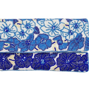 NEW! Blue Floral Beaded Clutch, Seed Bead Clutch Bag, Boho Handbag, Crossbody Bag, Evening Clutch, Everyday Clutch, Gift for Her