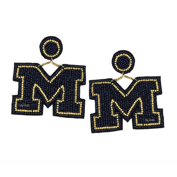 Michigan College Football Earring, Beaded Game Day Earring, Wolverines, Gift for Her