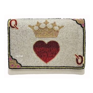 NEW! Queen of Hearts Beaded Clutch Bag, Crossbody Bag, Seed Bead Clutch Bag, Boho Handbag, Gift for Her