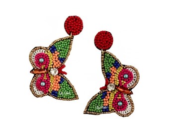 NEW! Butterfly Earring, Seed Bead Statement Earring, Beaded Butterfly Earring, Bug Earring, Gift for Her