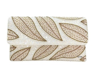 NEW! Beaded Leaf Clutch Bag, Beaded Crossbody Bag, Bridal Clutch, Wedding Clutch, Evening Clutch, Gift for Mom, Gift for Bride