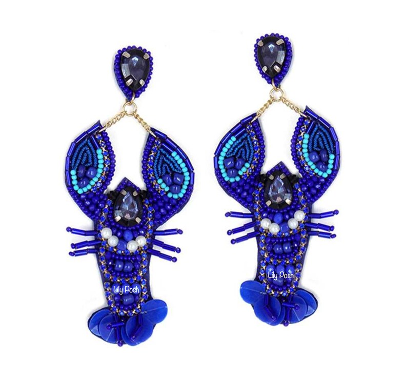 Lobster Earring Seed Bead Statement Earring Lobster Gift Etsy