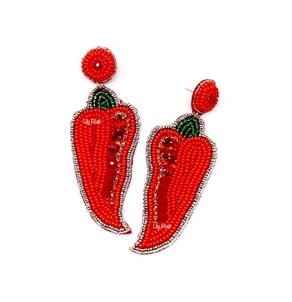 Red Chili Pepper Earring Seed Bead Earring Embellished Etsy