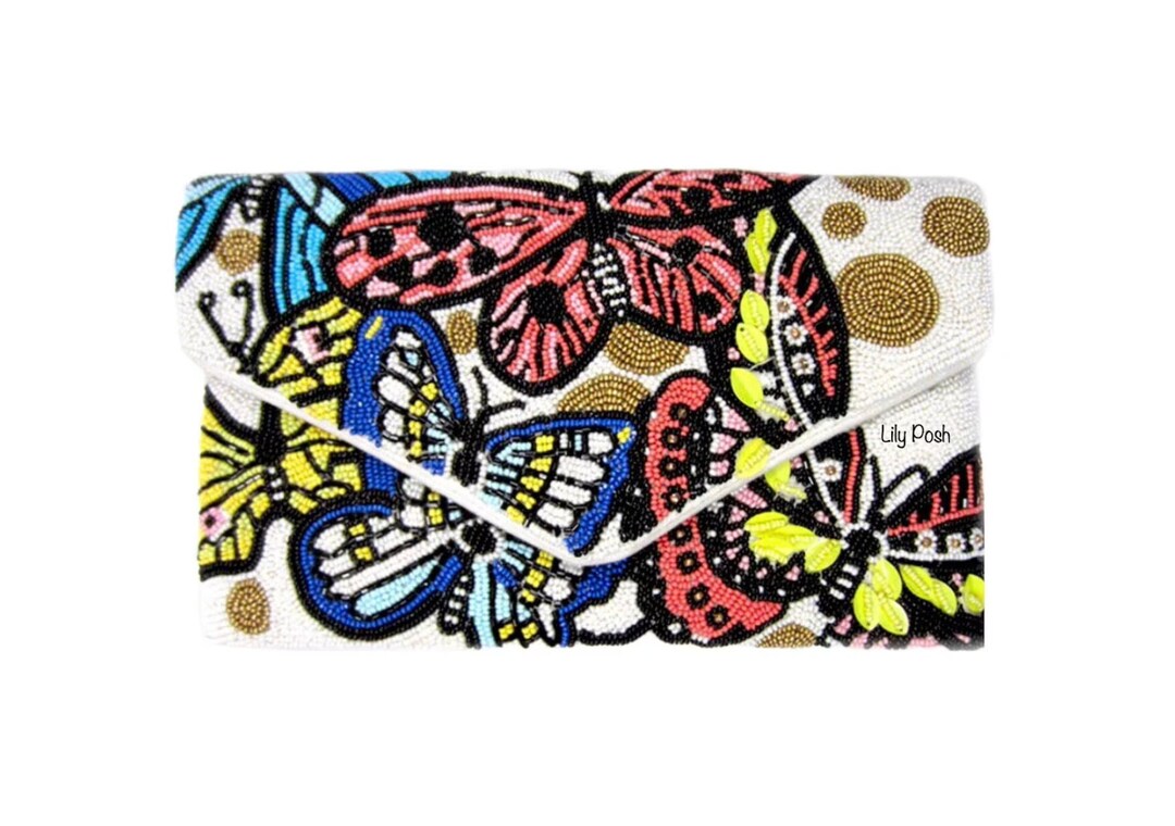 Beaded Butterfly Clutch Bag, Crossbody Bag, Seed Bead Bag, Boho Handbag