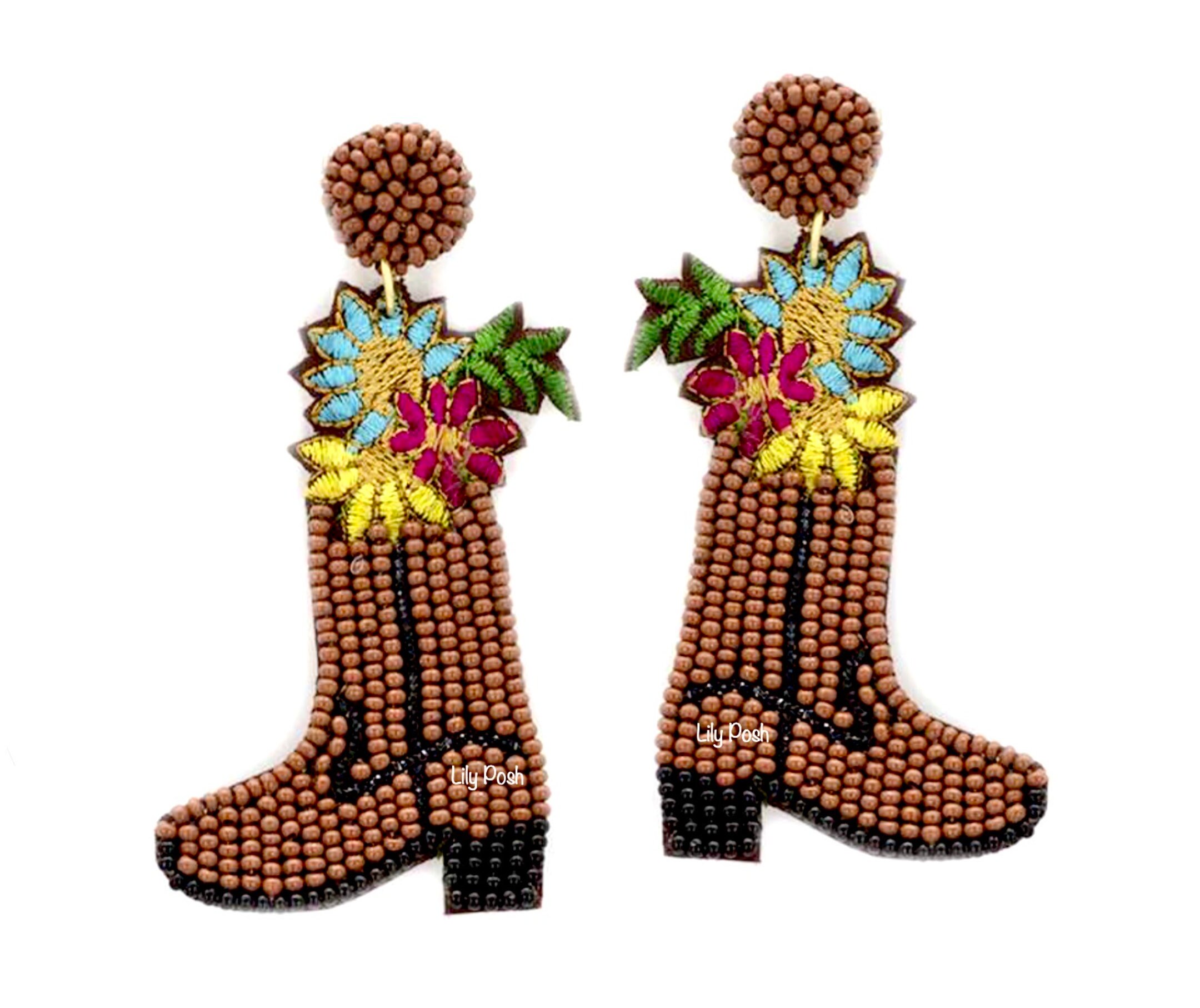 Cowboy Boots Seed Bead Earrings Western Boots Earring Boho Etsy