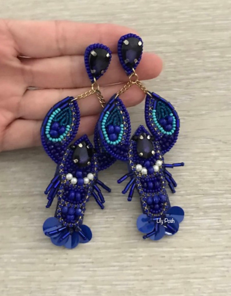 Lobster Earring Seed Bead Statement Earring Lobster Gift Etsy