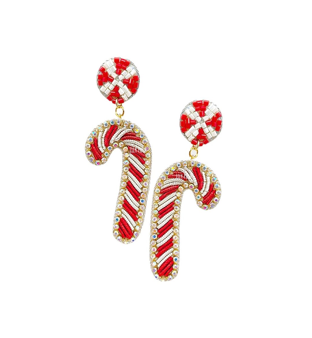 NEW Candy Cane Earring, Seed Bead Statement Earring, Candy Earring