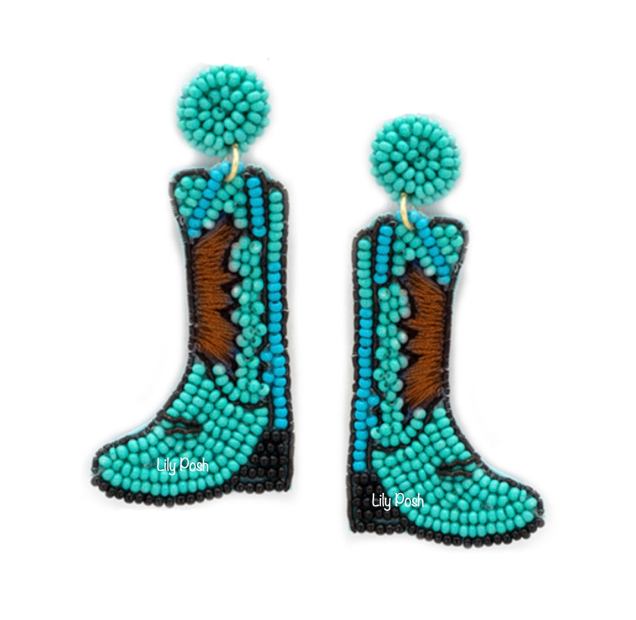 Turquoise Cowboy Boots Earrings Western Boots Earring Seed Etsy