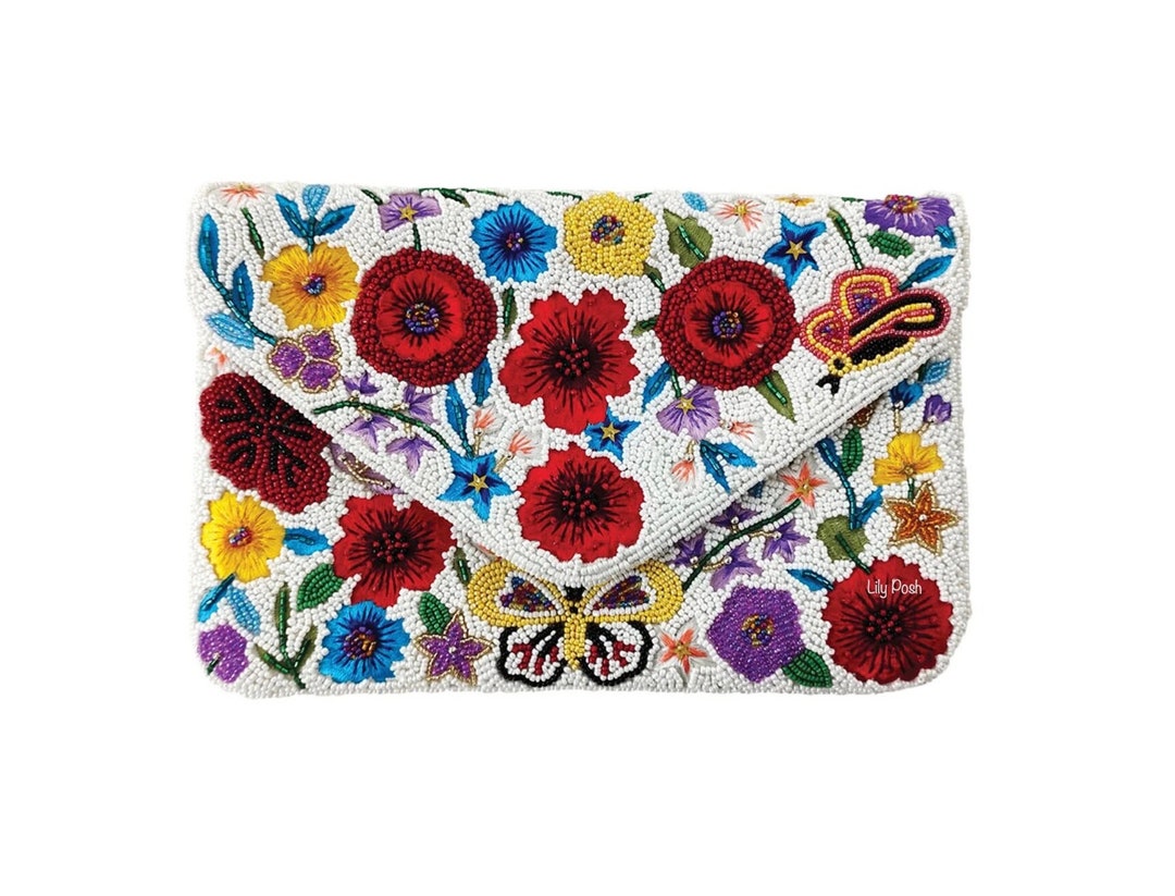 NEW Beaded Clutch Bag, Crossbody Bag, Seed Bead Clutch Bag, Floral