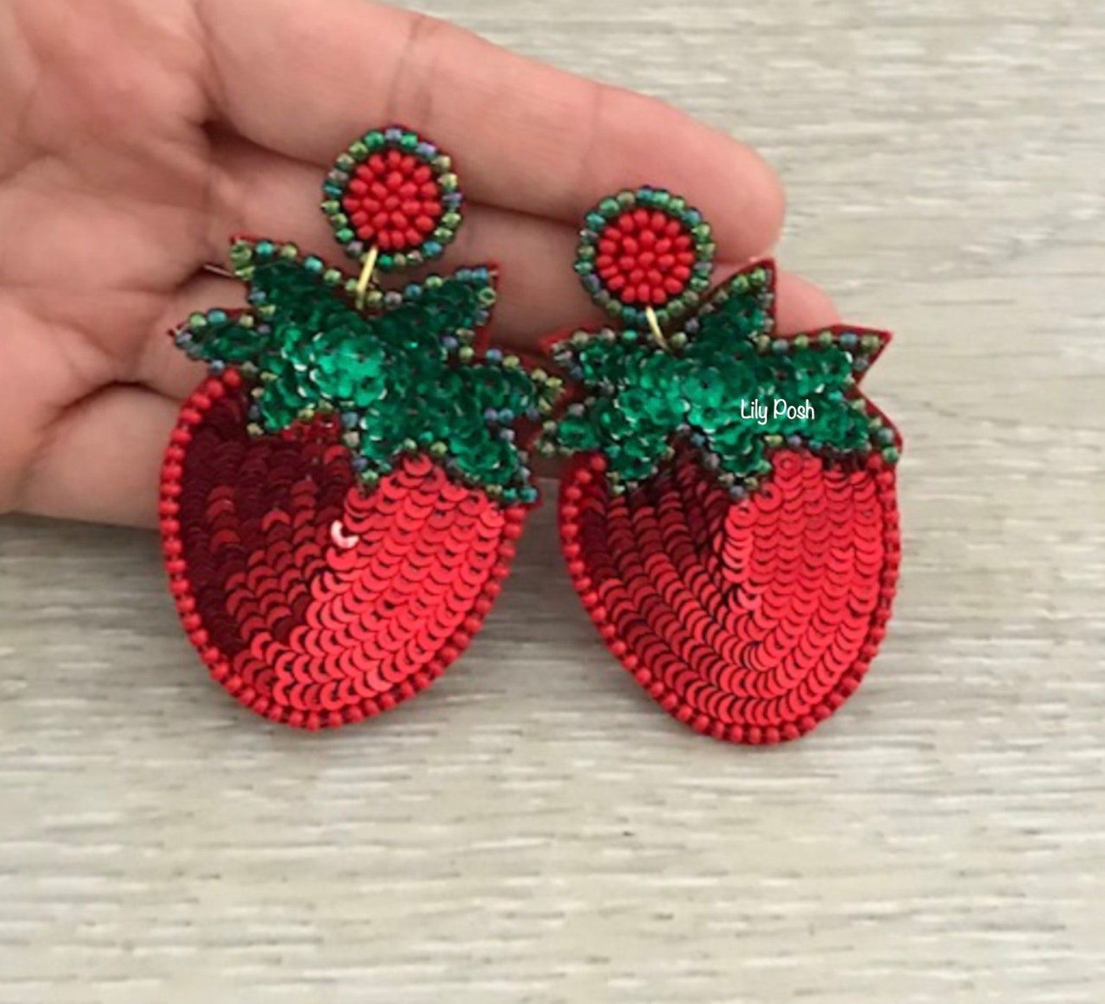 Strawberry Earring Seed Bead Earring Sequin Statement Etsy