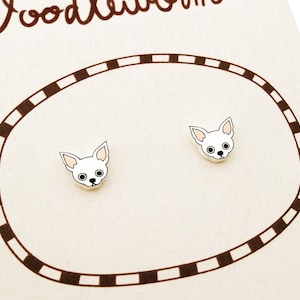 Tiny White Chihuahua Stud Earrings, Chihuahua Jewelry, Chihuahua Gifts, Dog Earrings, Dog Jewelry, Hypoallergenic Earrings, Shrink Plastic