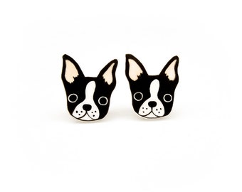 Boston Terrier Stud Earrings, Boston Terrier Jewelry, Boston Terrier Gifts, Dog Earrings, Hypoallergenic Earrings , Shrink Plastic