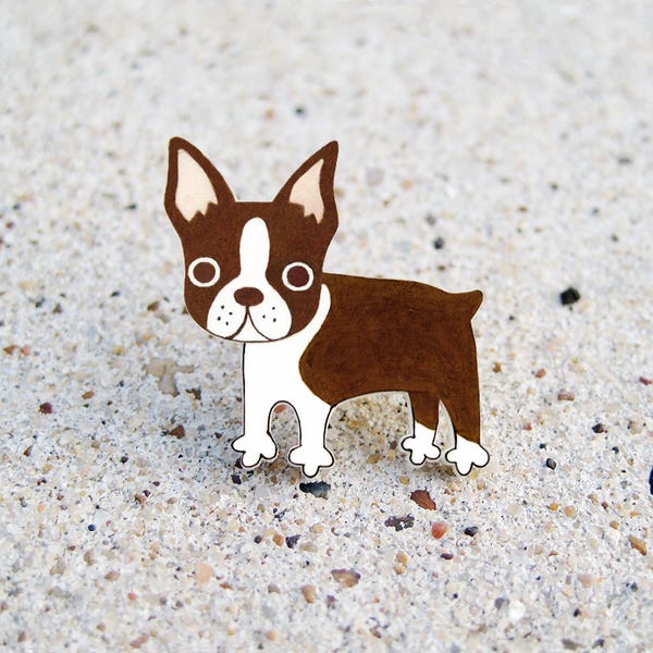 Brown Red Boston Terrier Pin, Boston Terrier Lover Gift, Dog Brooch, Handmade Shrink Plastic Dog Jewelry