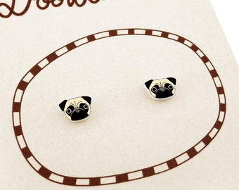 Tiny Pug Stud Earrings, Pug Jewelry, Pug Gifts, Dog Earrings, Hypoallergenic Earrings, Shrink Plastic