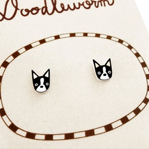 Tiny Boston Terrier Stud Earrings #2, Boston Terrier Jewelry, Boston Terrier Gifts, Dog Earrings, Hypoallergenic Earrings, Shrink Plastic
