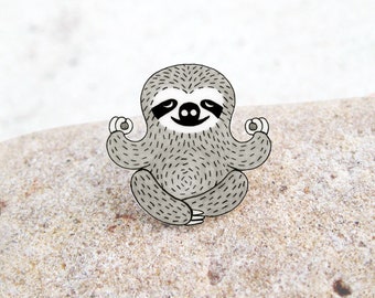 Sloth Pin, Zen Sloth Pin, Sloth Brooch, Sloth Jewelry, Sloth Gifts, Animal Pin, Shrink Plastic