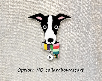 Broche personalizado de galgo italiano preto e branco, broche de cachorro em plástico termoencolhível, broche de whippet feito à mão, presente para mãe de cachorro