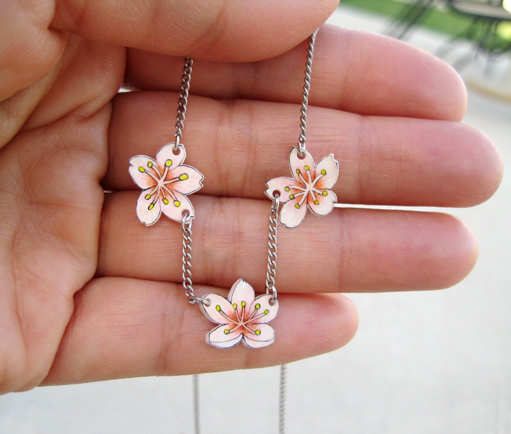 Cherry Blossom Necklace Cherry Blossom Jewelry Cherry Etsy
