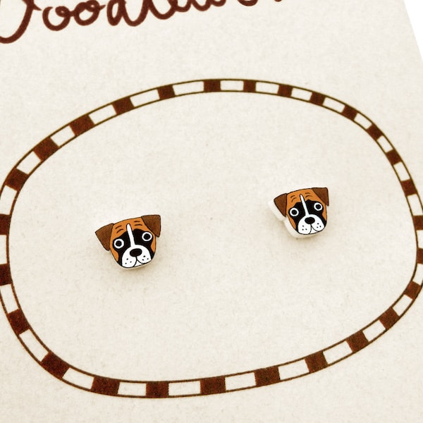 Tiny Boxer Stud Earrings, Boxer Jewelry, Boxer Gifts, Dog Earrings, Hypoallergenic Earrings, Shrink Plastic