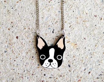 Boston Terrier Necklace, Boston Terrier Jewelry, Boston Terrier Gifts, Dog Necklace, Shrink Plastic