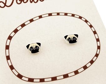 Tiny Pug Stud Earrings, Cute Pug Jewelry, Pug Lover Gift, Dainty Dog Earrings, Hypoallergenic Earrings, Shrink Plastic
