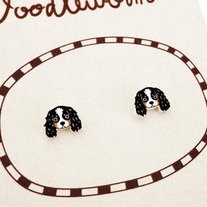 Tiny Tricolor Cavalier King Charles Spaniel Stud Earrings, Cavalier Jewelry, Cavalier Lover Gift, Hypoallergenic Earrings, Shrink Plastic