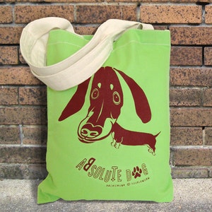 Red Dachshund Light Green Canvas Cotton Tote Bag, Dachshund Lover Gift, Dachshund Trip Tote Bag, Dachshund Lover Back to School Tote Bag