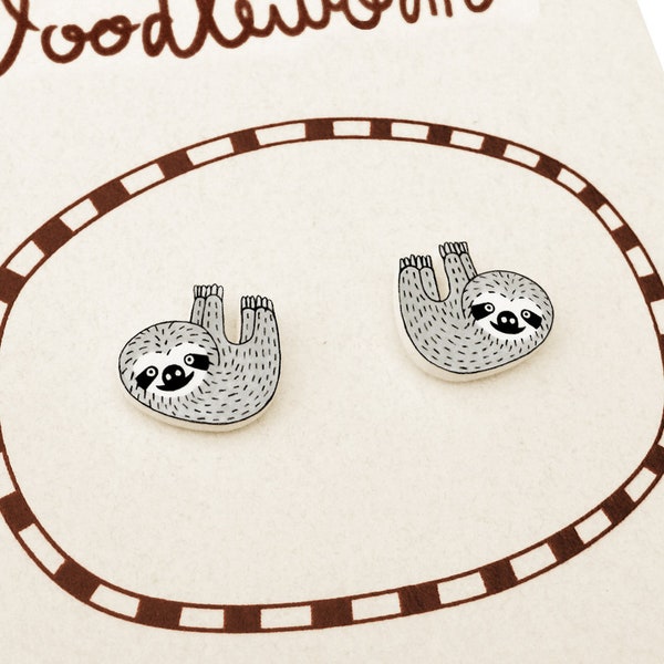 Sloth Stud Earrings, Sloth Jewelry, Sloth Gifts, Animal Earrings, Hypoallergenic Earrings, Shrink Plastic