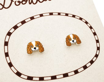 Tiny Blenheim Cavalier King Charles Spaniel Stud Earrings, Cavalier Jewelry, Cavalier Gifts, Hypoallergenic Earrings , Shrink Plastic