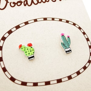 Tiny Cactus Stud Earrings, Cactus Jewelry, Cactus Gifts, Succulent Earrings, Plant Earrings, Hypoallergenic Earrings, Shrink Plastic
