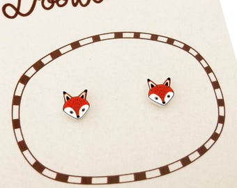 Tiny Fox Stud Earrings, Woodland Animal Lover Gift, Hypoallergenic,  Handmade Shrink Plastic Jewelry