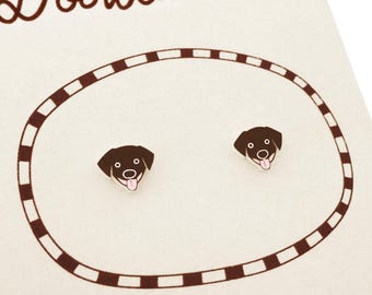 Tiny Chocolate Labrador Retriever Stud Earrings, Brown Lab Lover Gift, Hypoallergenic, Handmade Shrink Plastic Brown Dog Jewelry