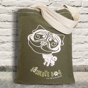 Pug Sage Color Canvas Cotton Tote Bag, Pug Lover Gift, Pug Trip Tote Bag, Pug Lover Back to School Tote Bag, Pug Canvas Tote, Dog Tote Bag