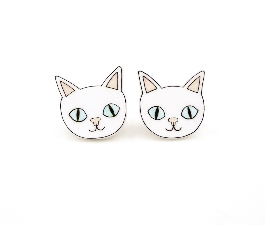 White Cat Earrings Cat Jewelry Cat Jewellery Cat Gifts Etsy